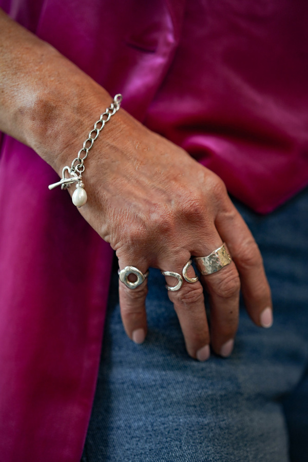 Mini Open Curb Bracelet with Drop Pearl