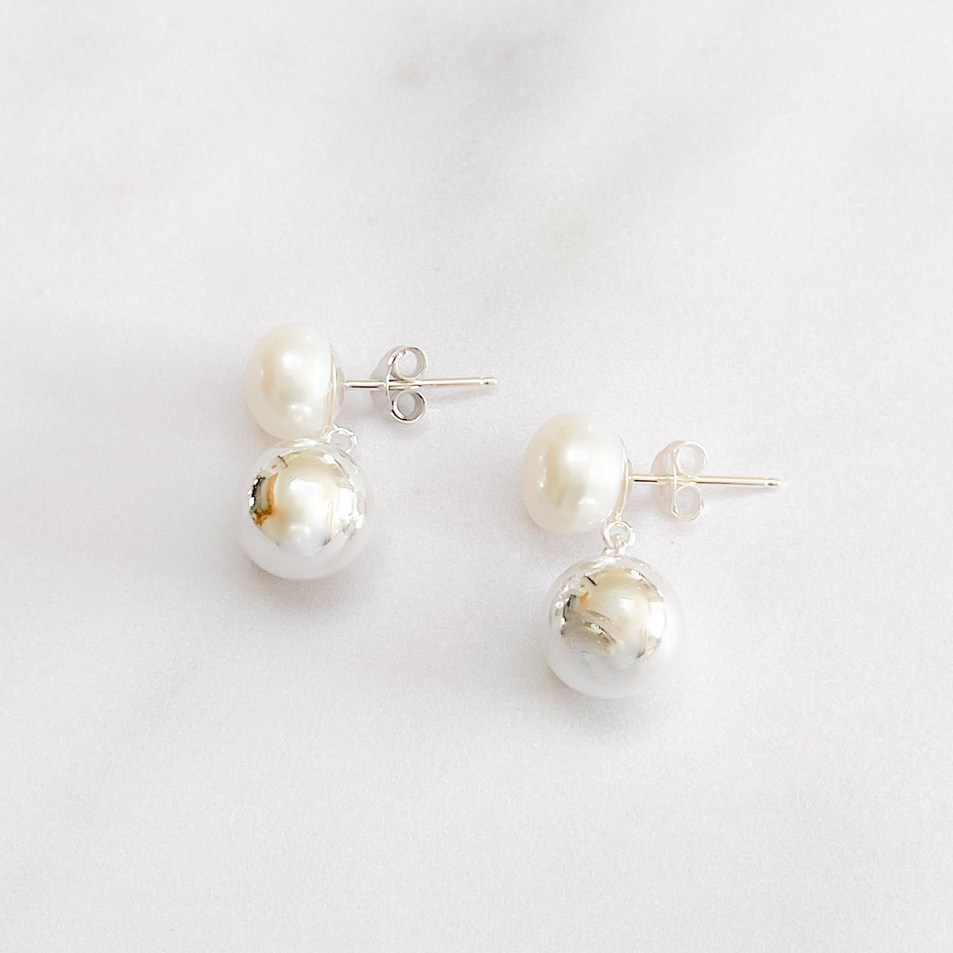 Pearl & Silver Double Drop Earrings - Earrings : Ginny D, Handmade ...