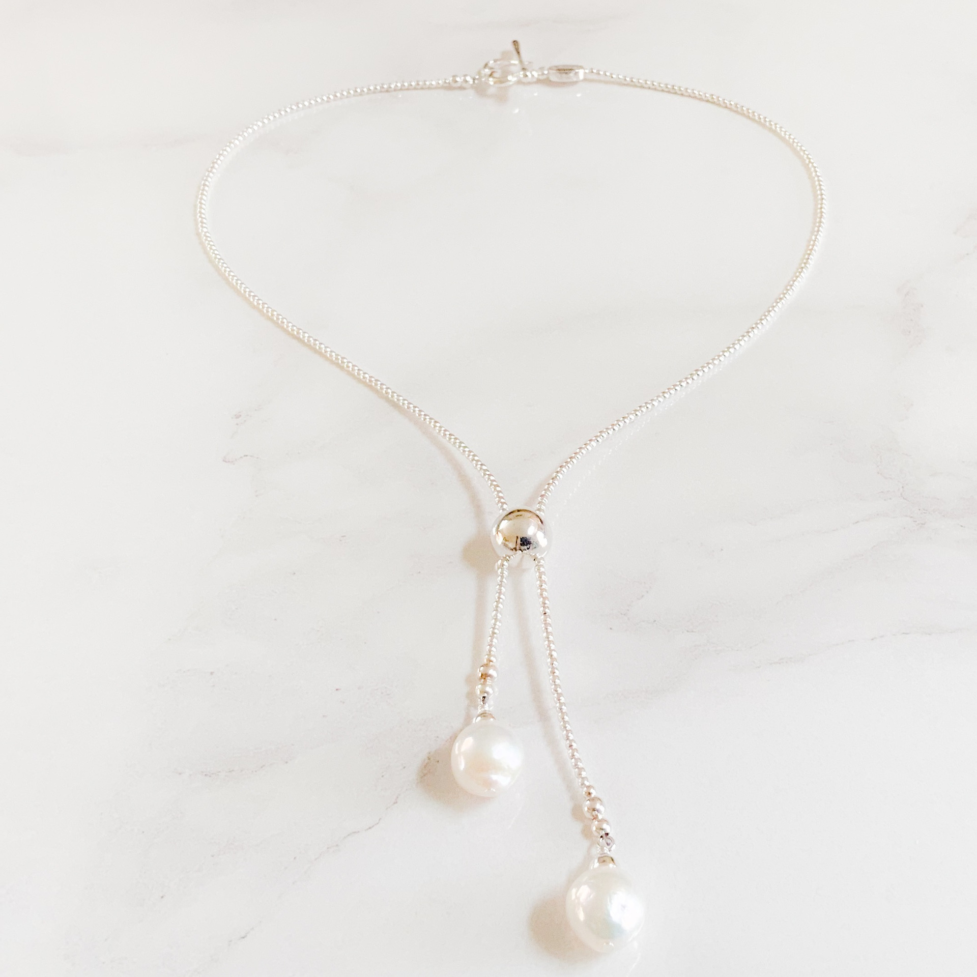 Offset Baroque Pearl Double Drop Necklace Necklaces Ginny D