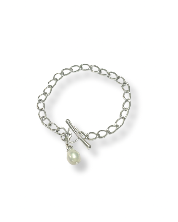 Mini Open Curb Bracelet with Drop Pearl